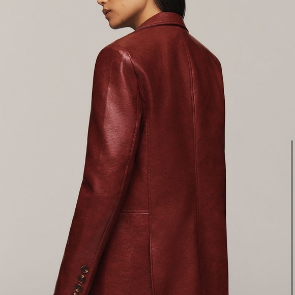 Maeve Burgundy Leather Blazer - Picture 3 of 4